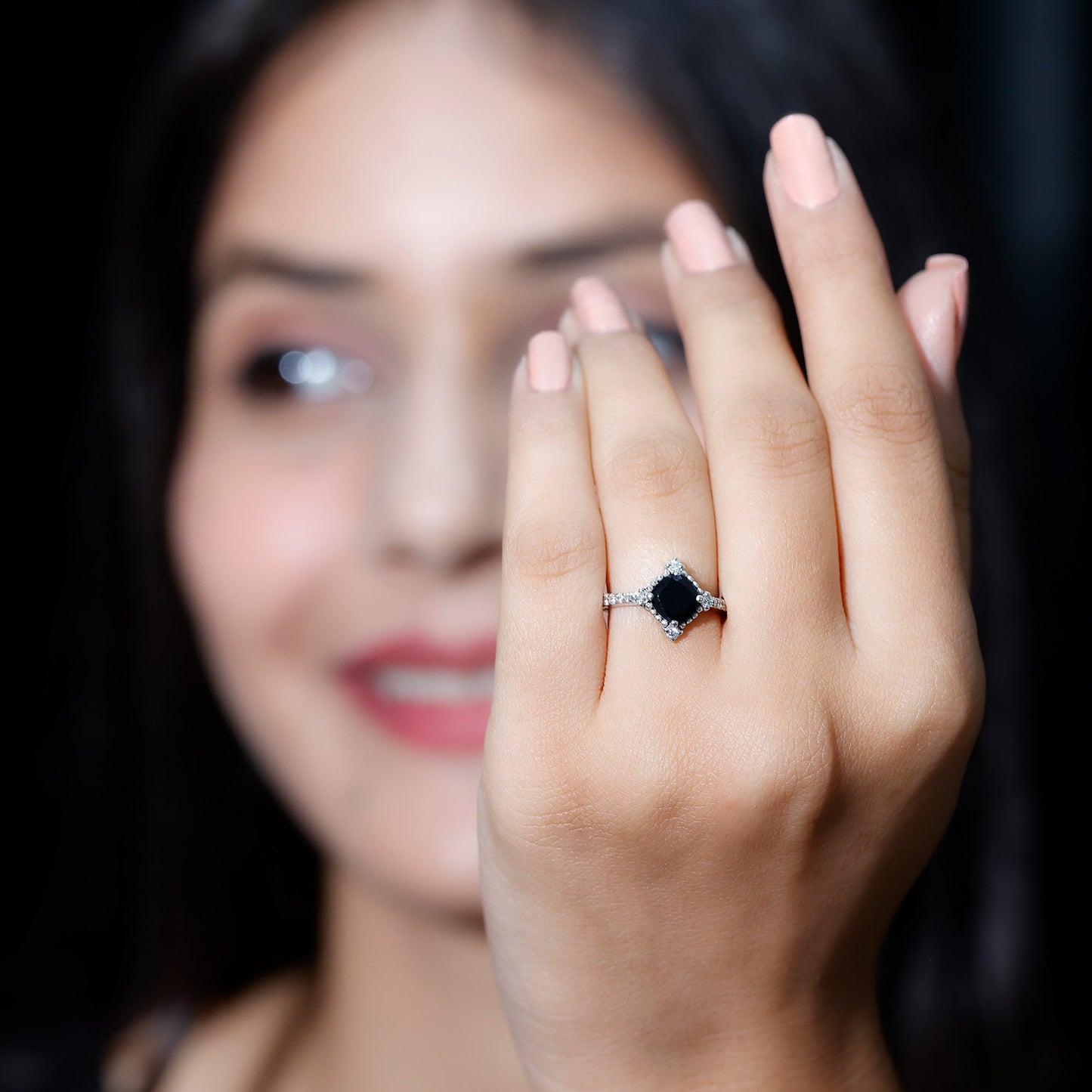 2 Carat Vintage Style Black Spinel Engagement Ring with Diamonds