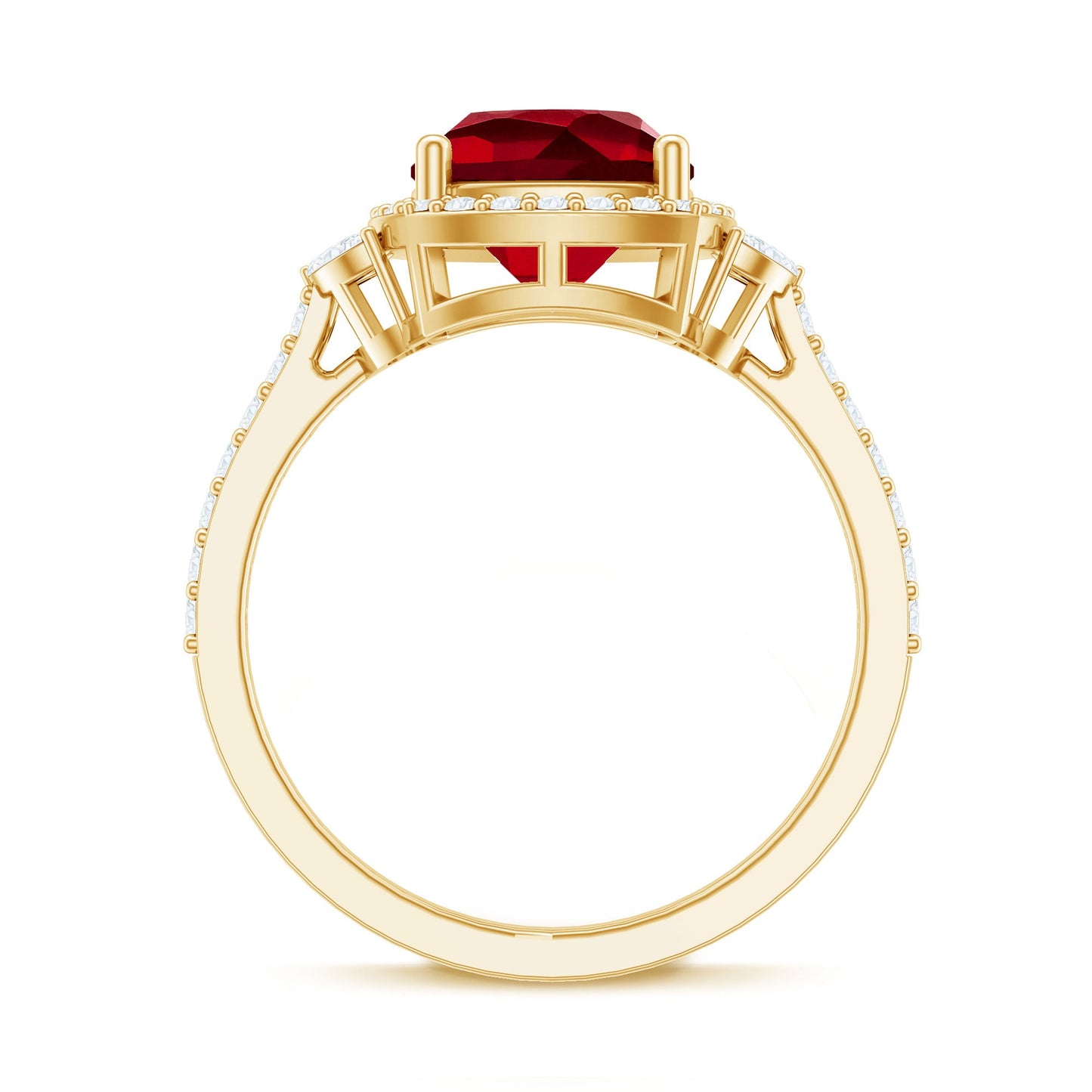Certified Cushion Cut Lab Ruby and Diamond Halo Engagement Ring