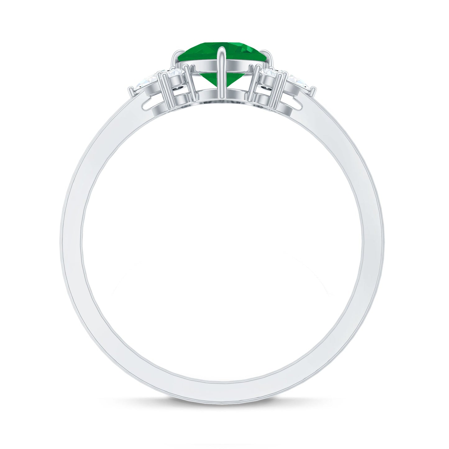 Certified Real Cushion Cut Emerald Engagement Ring with Diamond Trio
