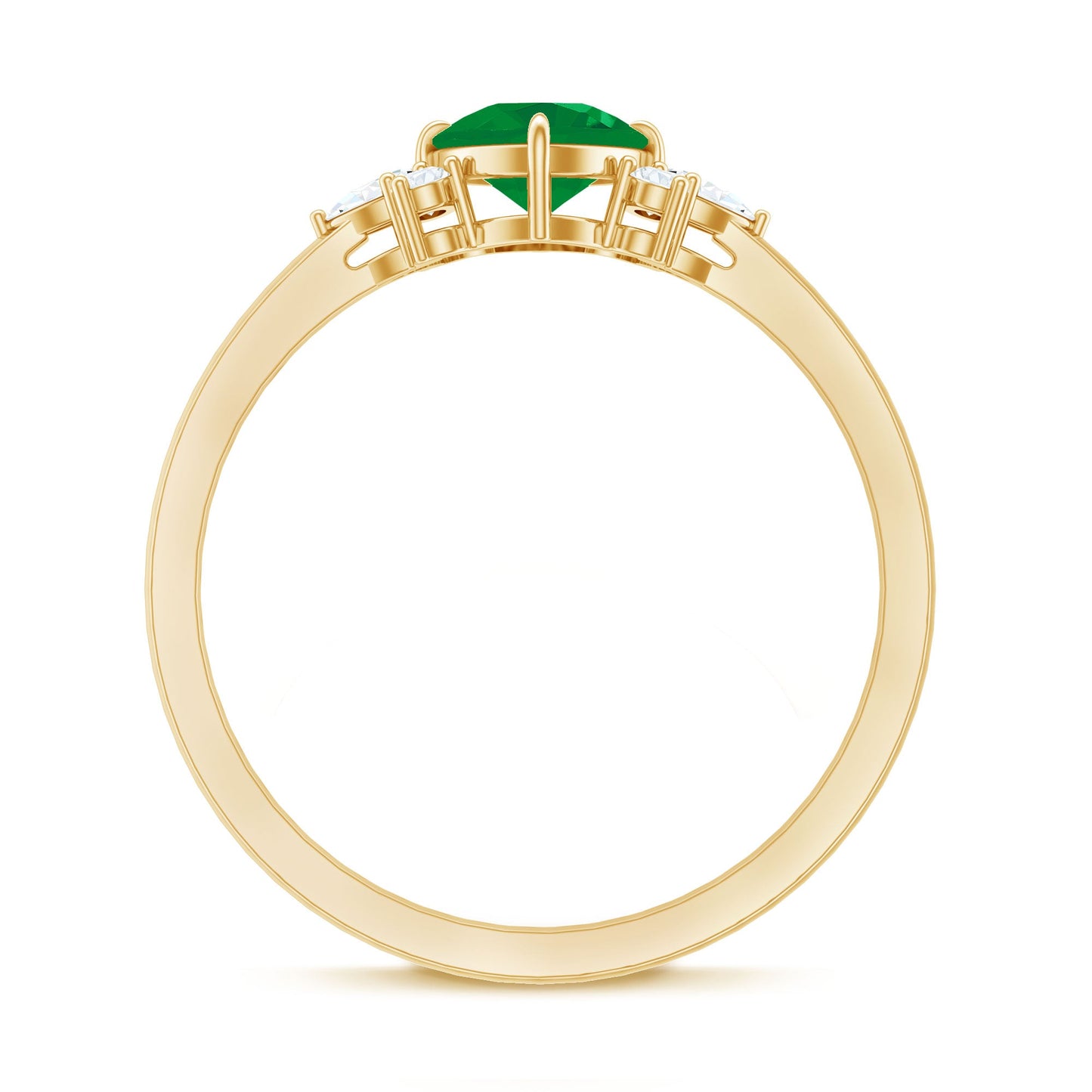 Certified Real Cushion Cut Emerald Engagement Ring with Diamond Trio