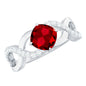 Cushion Cut Lab Grown Ruby and Diamond Crossover Engagement Ring
