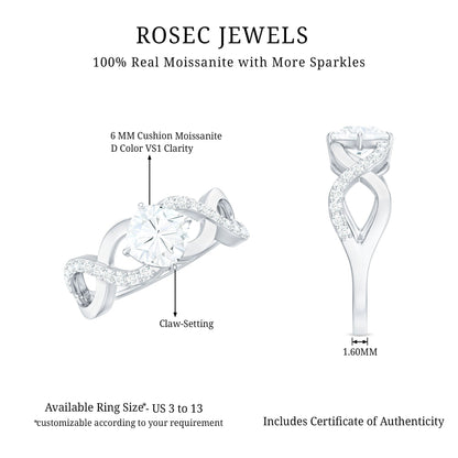 Cushion Cut Moissanite Infinity Band Engagement Ring