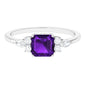 Certified Real 3 Carat Asscher Cut Amethyst Engagement Ring with Diamond Trio