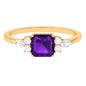 Certified Real 3 Carat Asscher Cut Amethyst Engagement Ring with Diamond Trio
