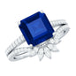 Certified 4.8 Carat Asscher Cut Lab Grown Blue Sapphire Diamond Engagement Ring with Enhancer