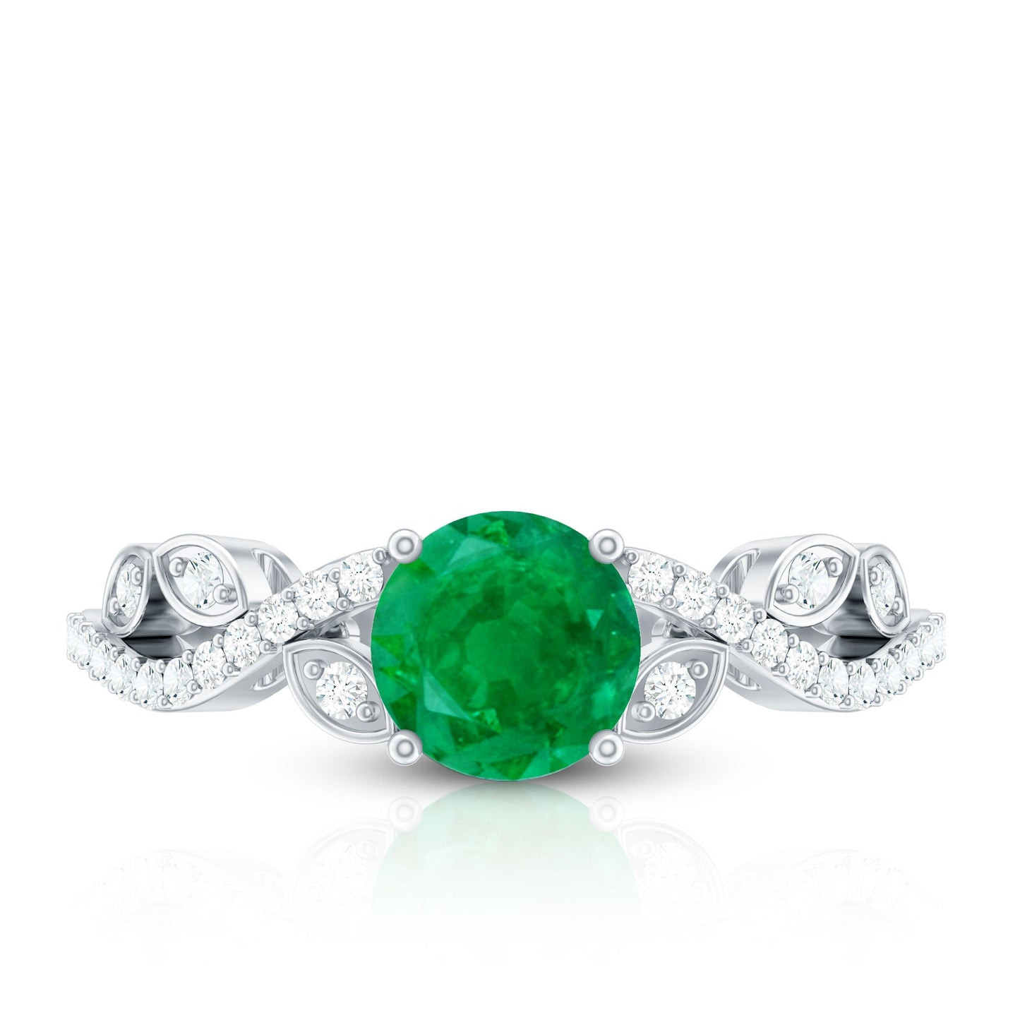 Nature Inspired Emerald Engagement Ring with Natural Diamond