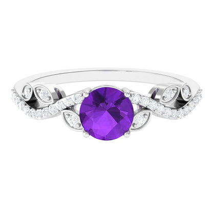 Nature Inspired 1.2 Carat Amethyst Engagement Ring with Diamond