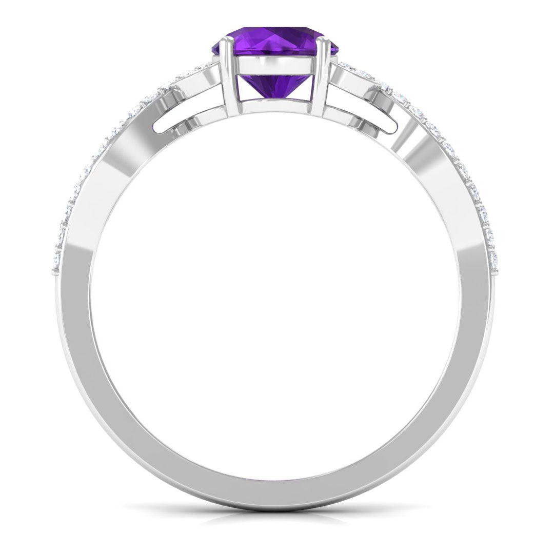 Nature Inspired 1.2 Carat Amethyst Engagement Ring with Diamond