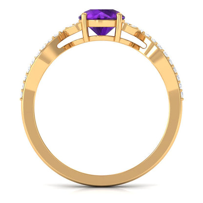 Nature Inspired 1.2 Carat Amethyst Engagement Ring with Diamond