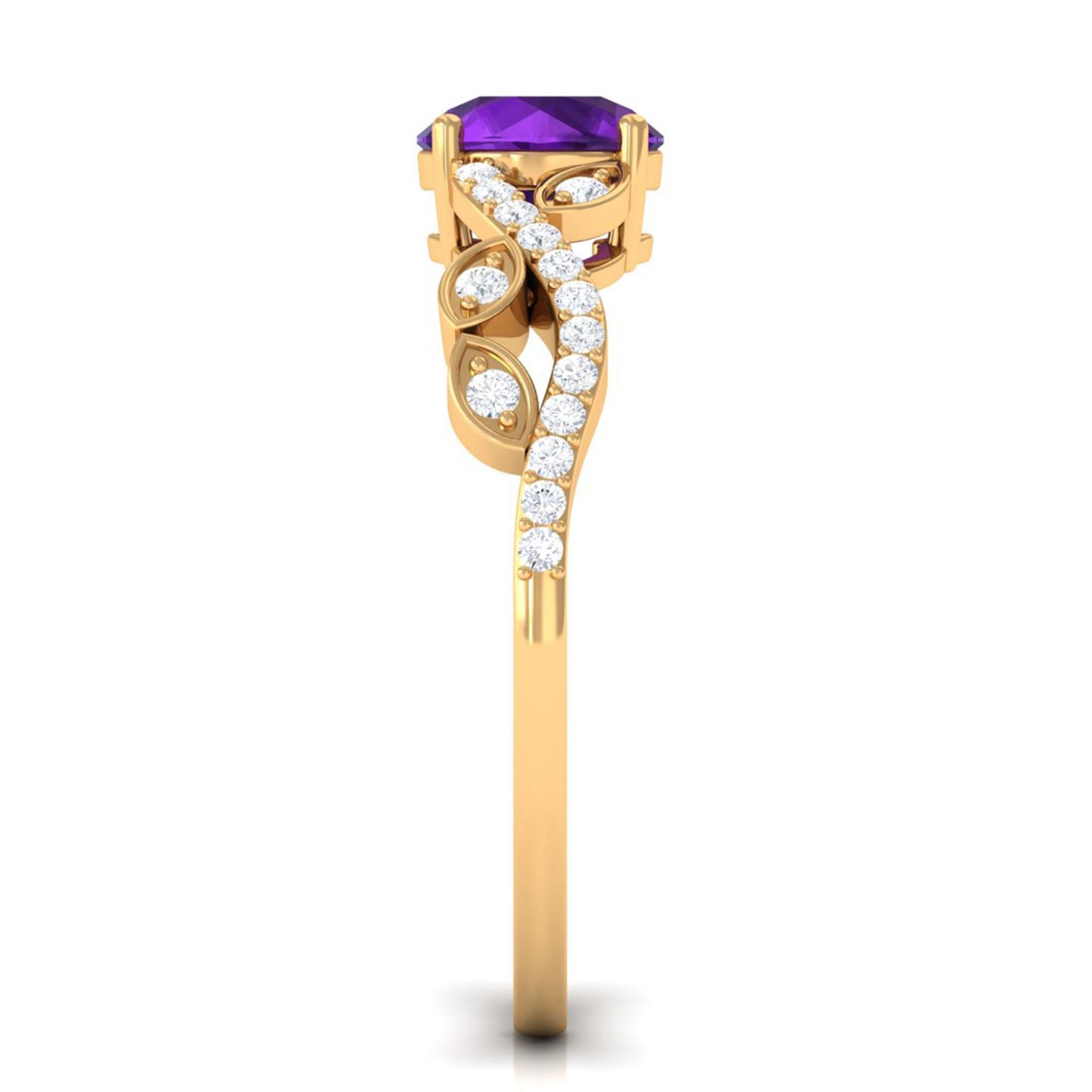 Nature Inspired 1.2 Carat Amethyst Engagement Ring with Diamond