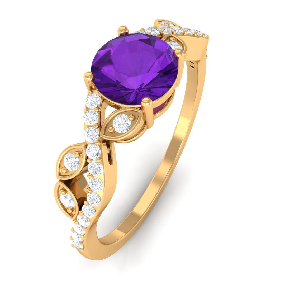 Nature Inspired 1.2 Carat Amethyst Engagement Ring with Diamond