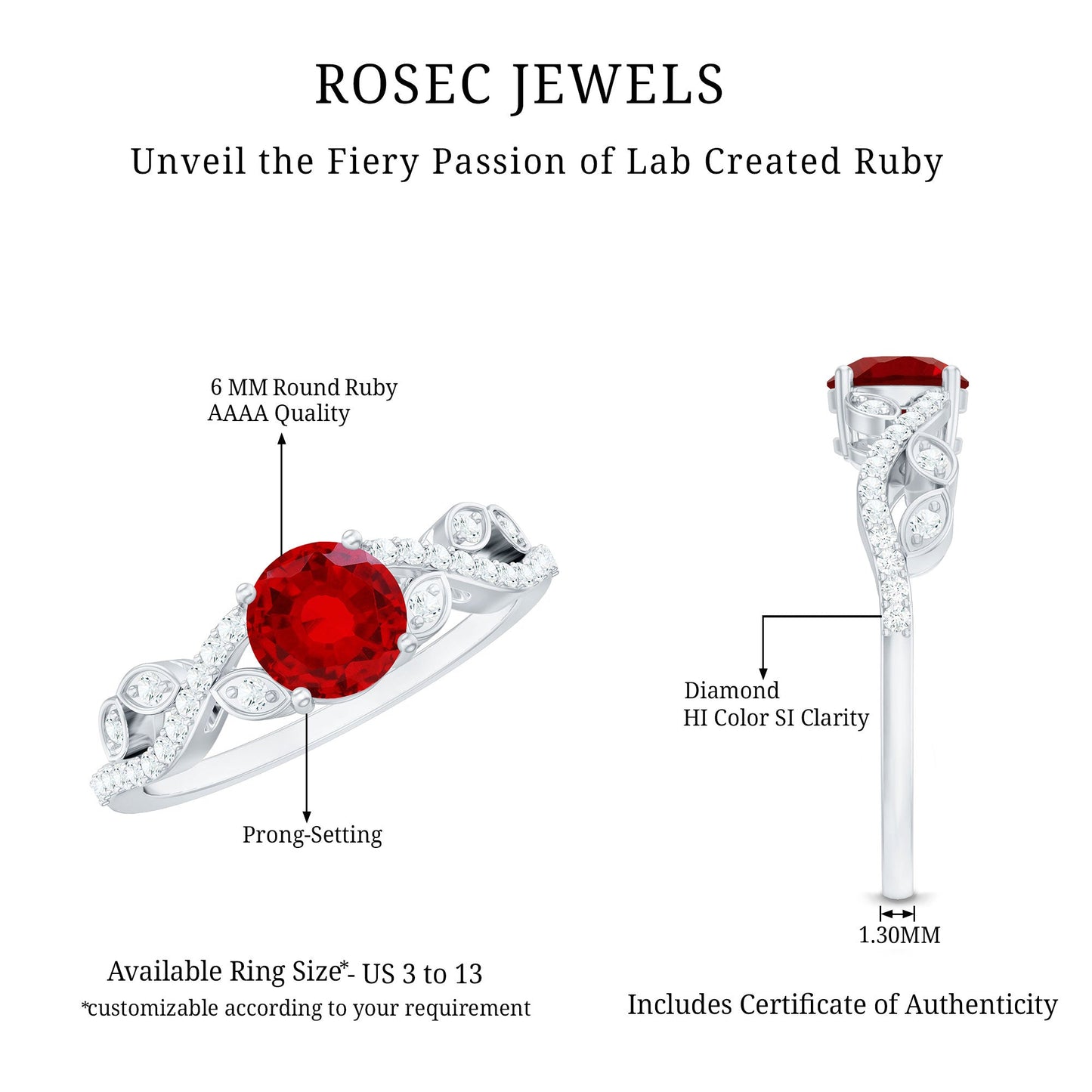 Nature Inspired Lab Created Ruby Engagement Ring with Diamonds