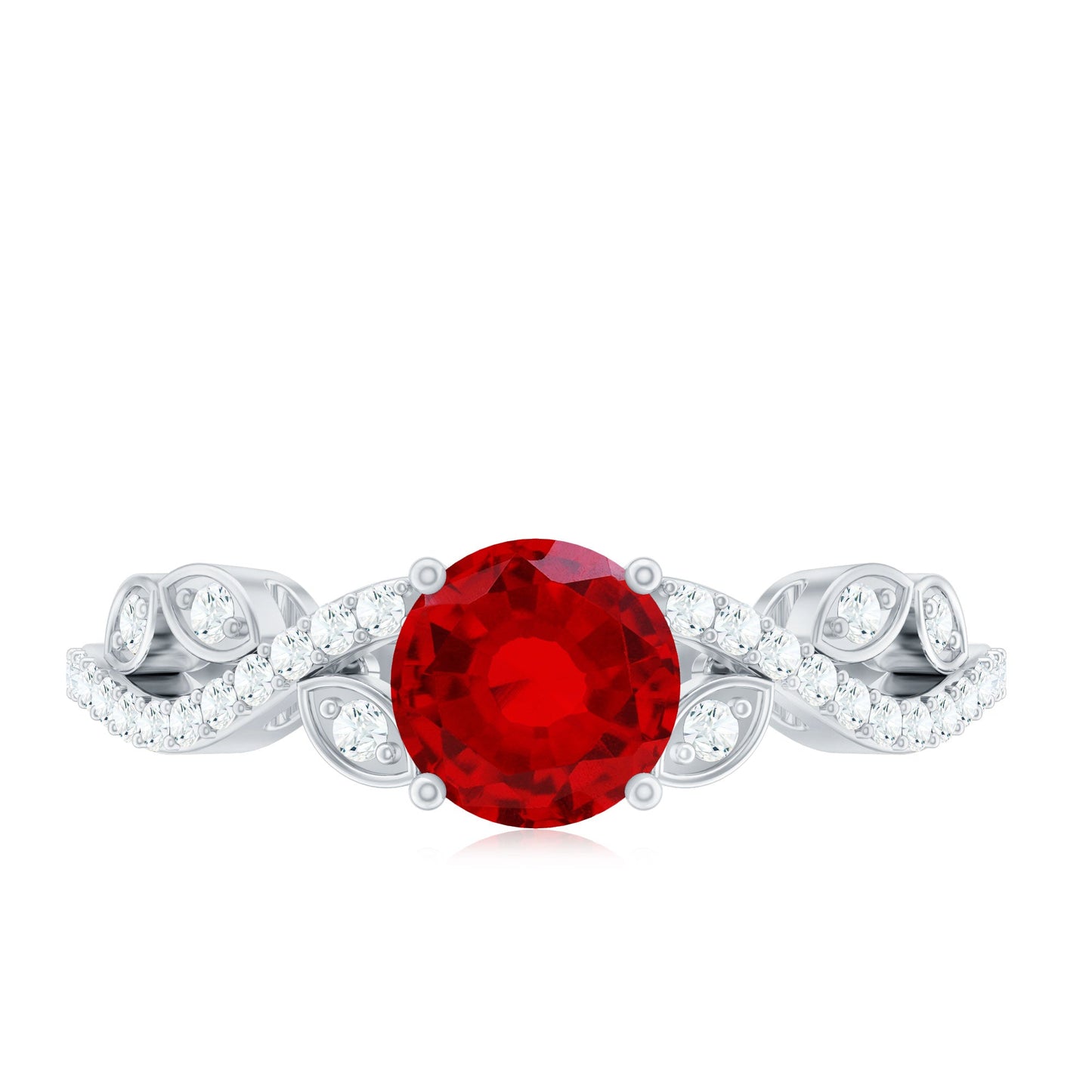 Nature Inspired Lab Created Ruby Engagement Ring with Diamonds