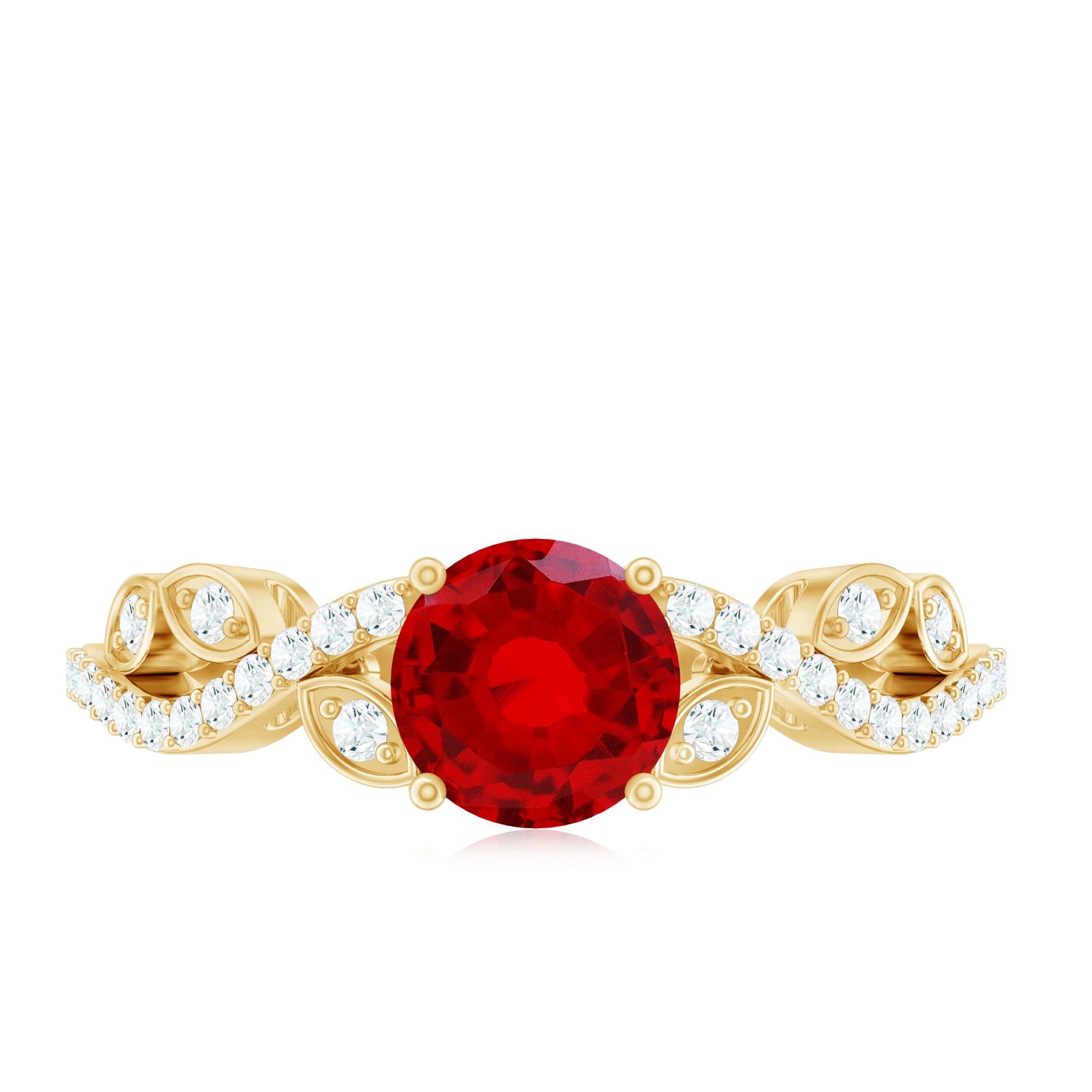 Nature Inspired Lab Created Ruby Engagement Ring with Diamonds
