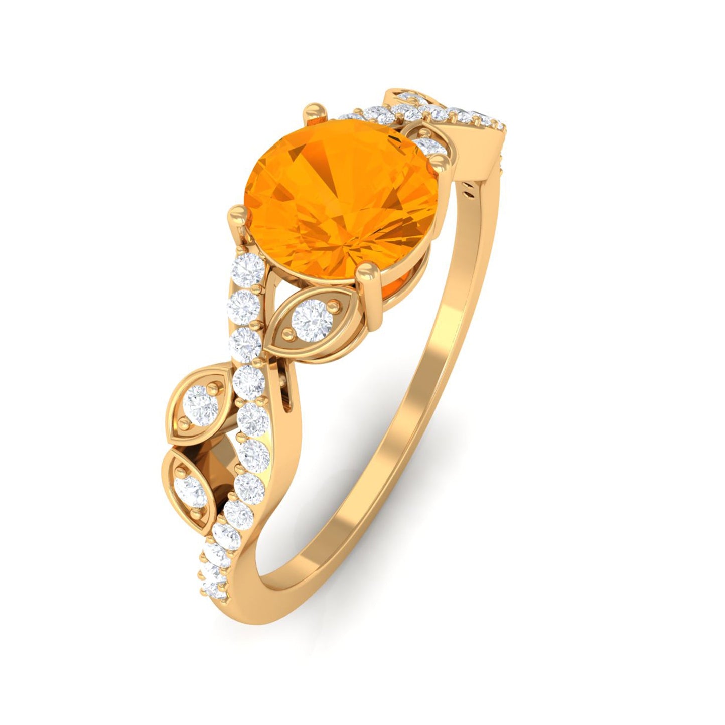 0.7 Carat Round Shape Fire Opal Designer Engagement Ring with Diamond