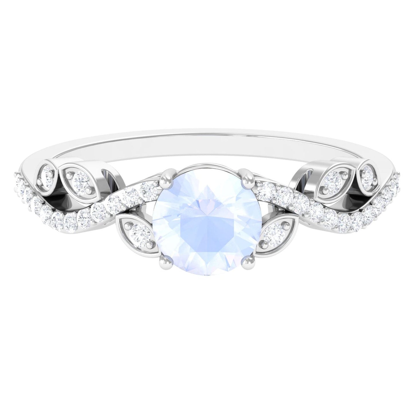 Round Shape Moonstone Designer Engagement Ring with Diamond