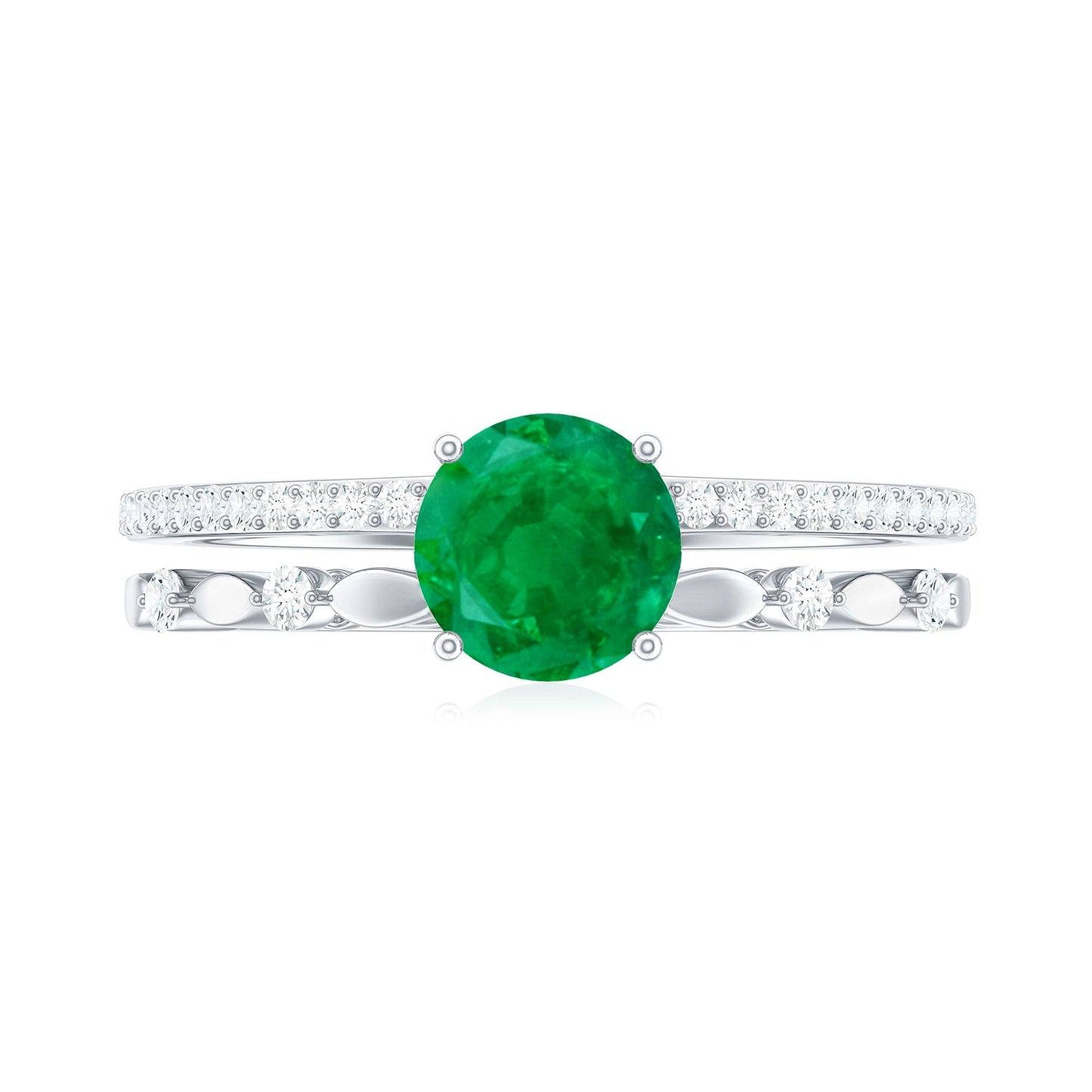Classic Emerald Diamond Double Band Engagement Ring