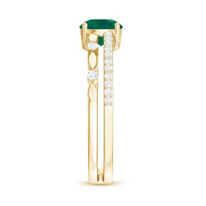 Classic Emerald Diamond Double Band Engagement Ring
