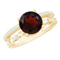 Natural Garnet Diamond Double Band Engagement Ring