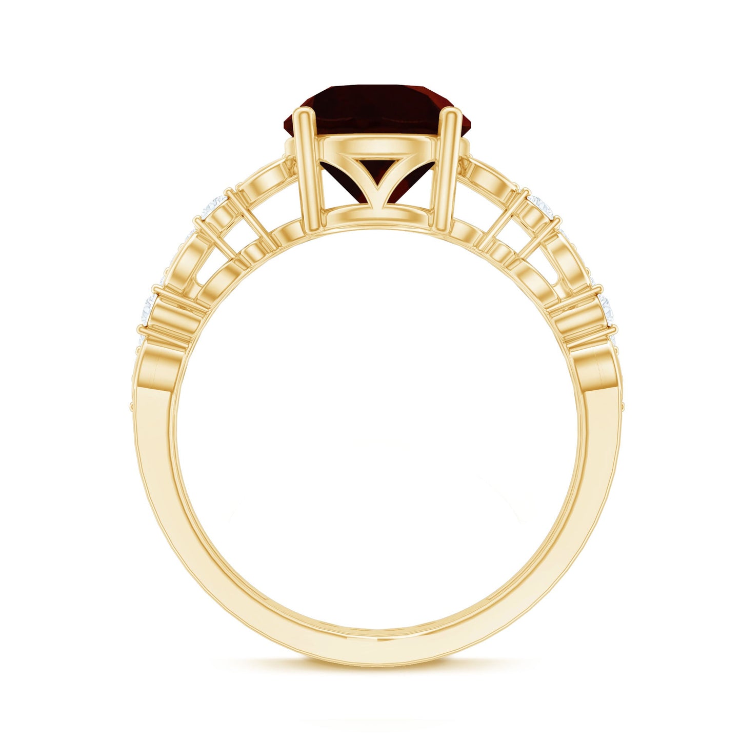Natural Garnet Diamond Double Band Engagement Ring