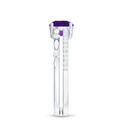 1.2 Carat Amethyst Double Band Engagement Ring with Diamond