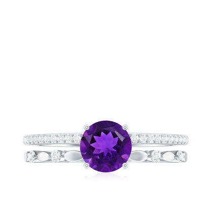 1.2 Carat Amethyst Double Band Engagement Ring with Diamond