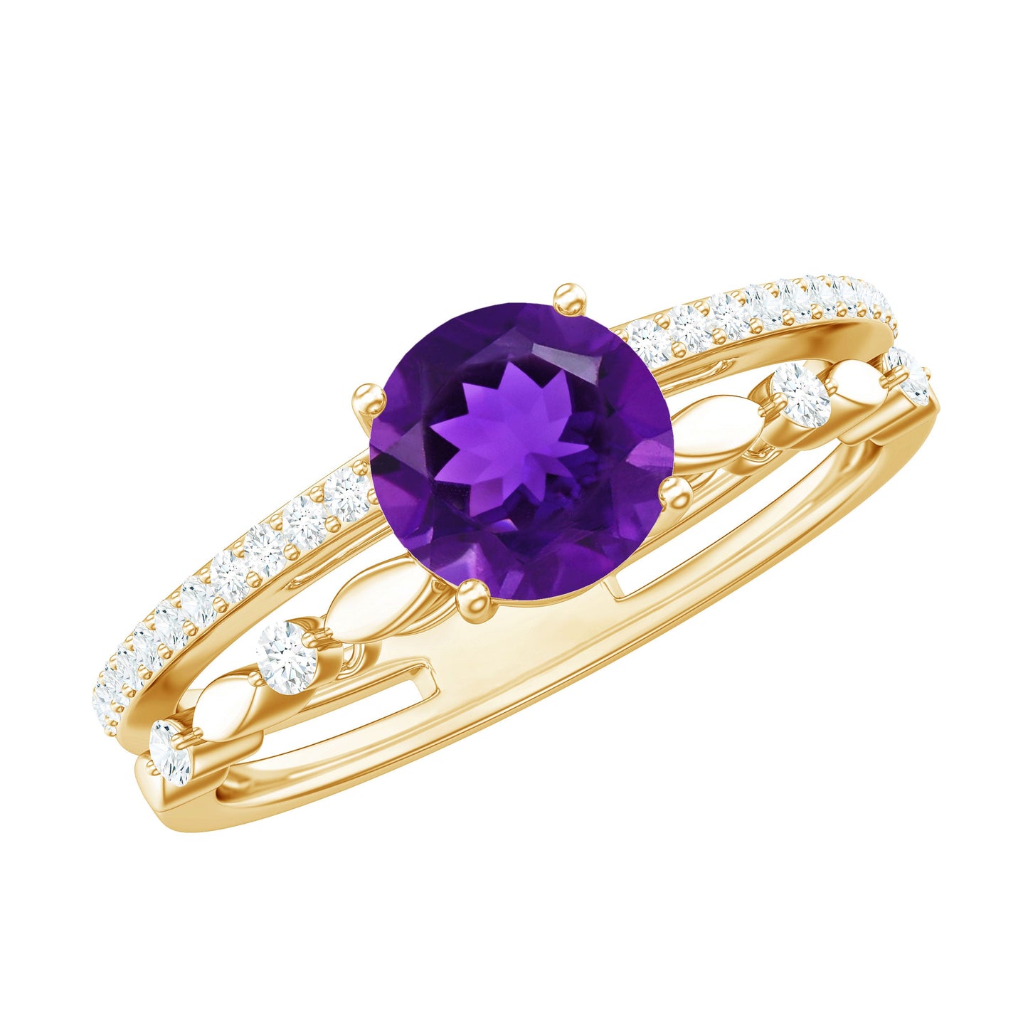 1.2 Carat Amethyst Double Band Engagement Ring with Diamond