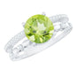 Genuine 2 Carat Peridot Double Band Engagement Ring with Diamond