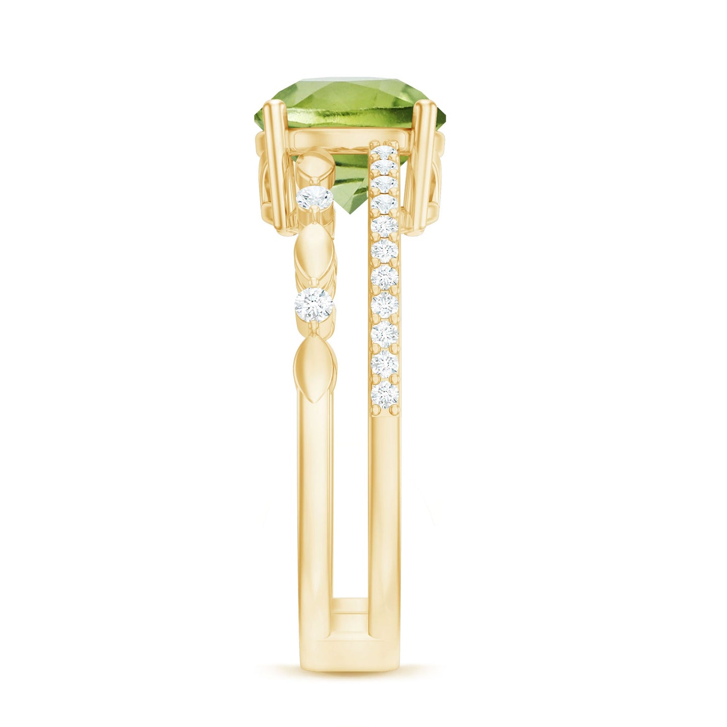 Genuine 2 Carat Peridot Double Band Engagement Ring with Diamond