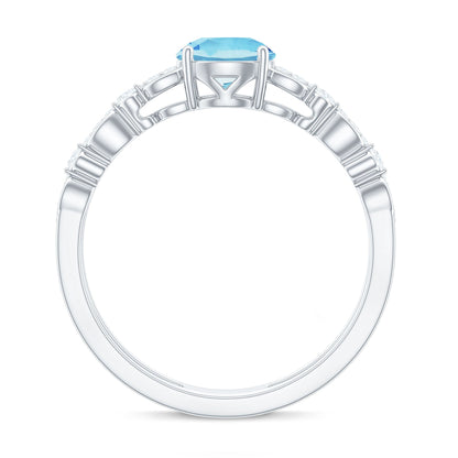Natural Aquamarine Double Band Engagement Ring with Diamond