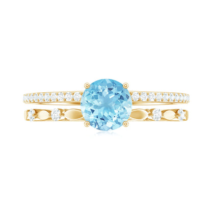 Natural Aquamarine Double Band Engagement Ring with Diamond