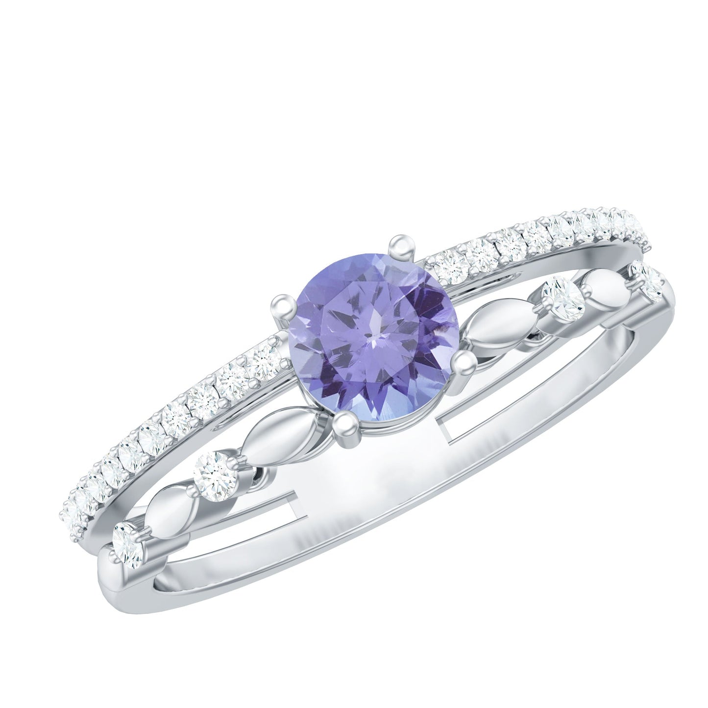 Certified Real Tanzanite Double Band Engagement Ring with Diamond