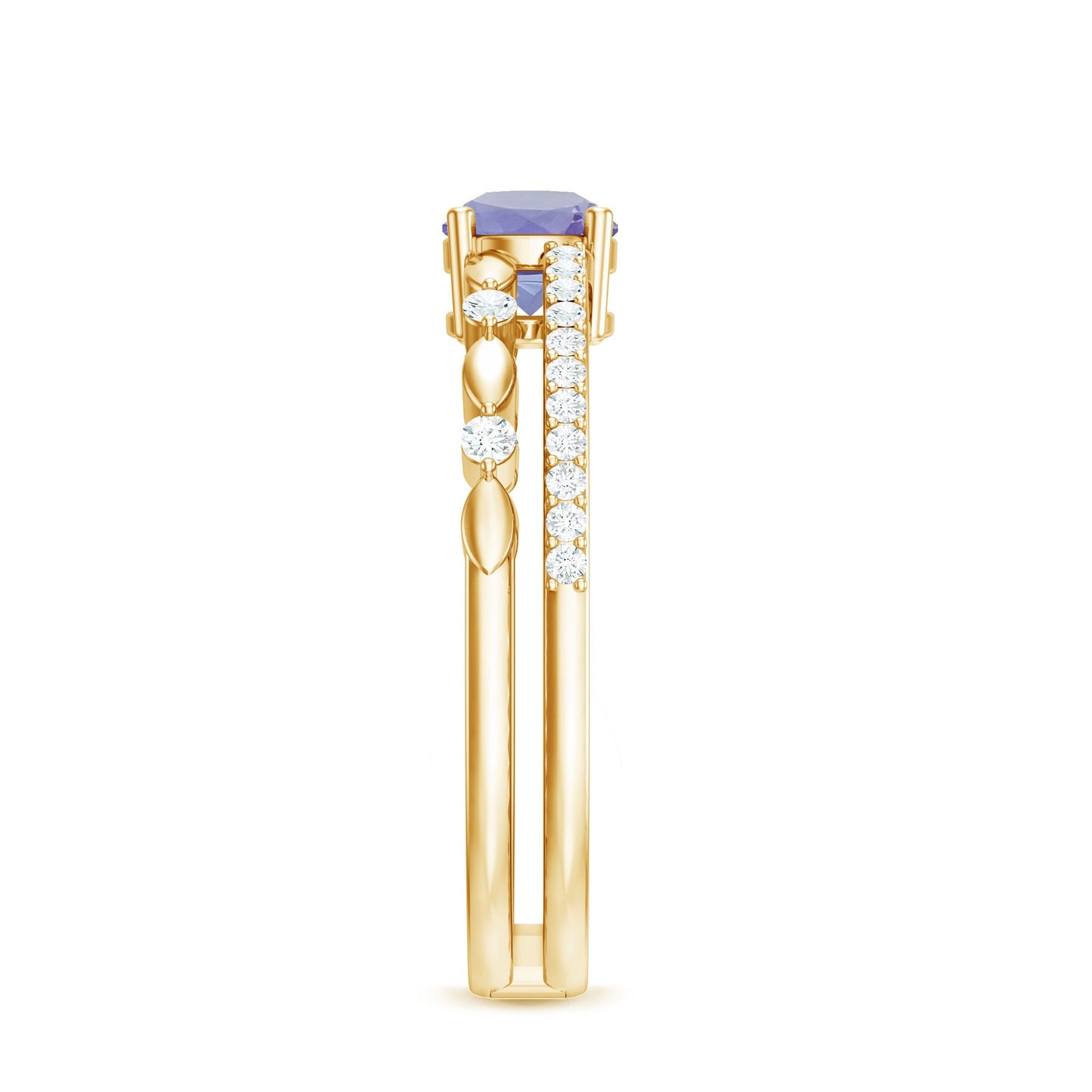 Certified Real Tanzanite Double Band Engagement Ring with Diamond