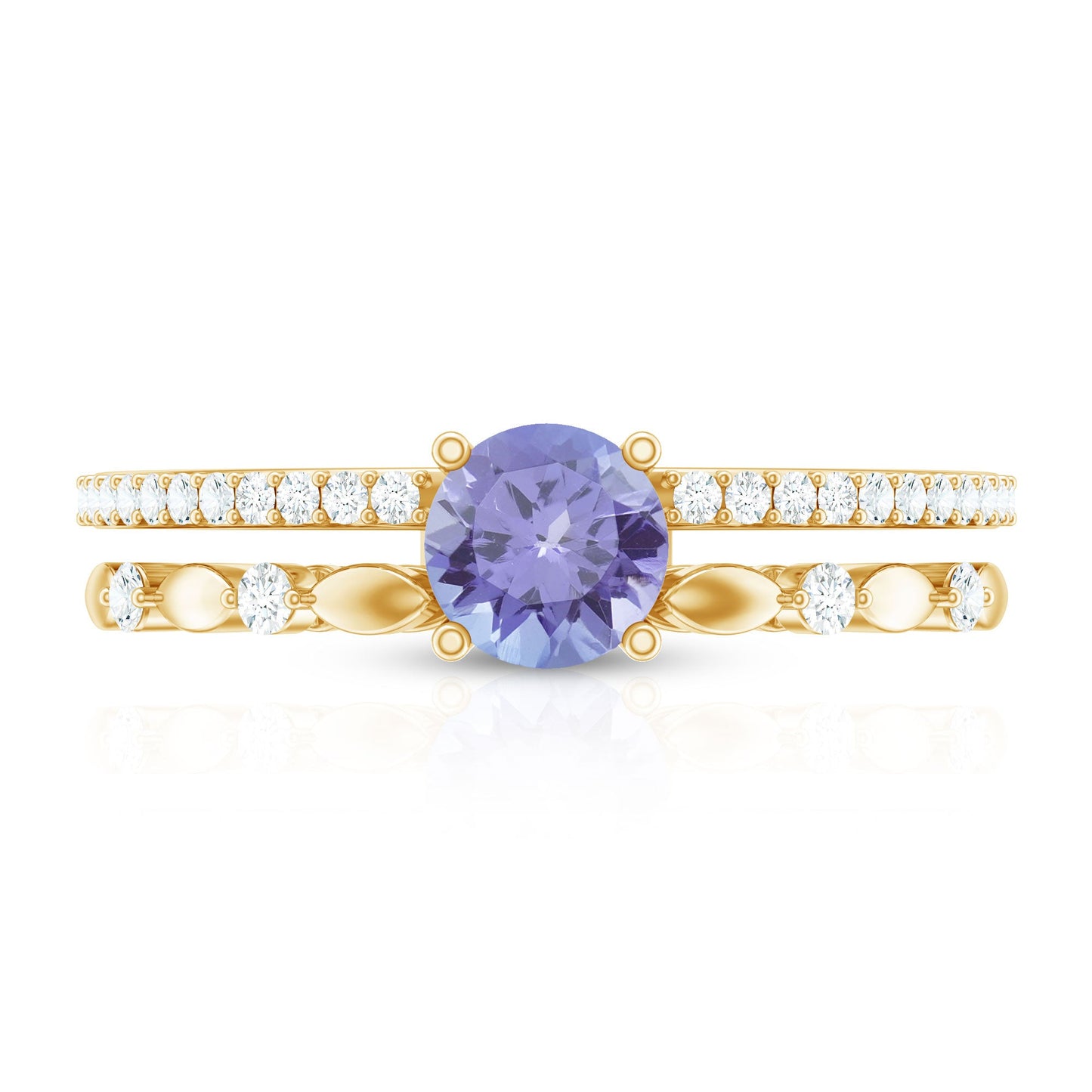 Certified Real Tanzanite Double Band Engagement Ring with Diamond