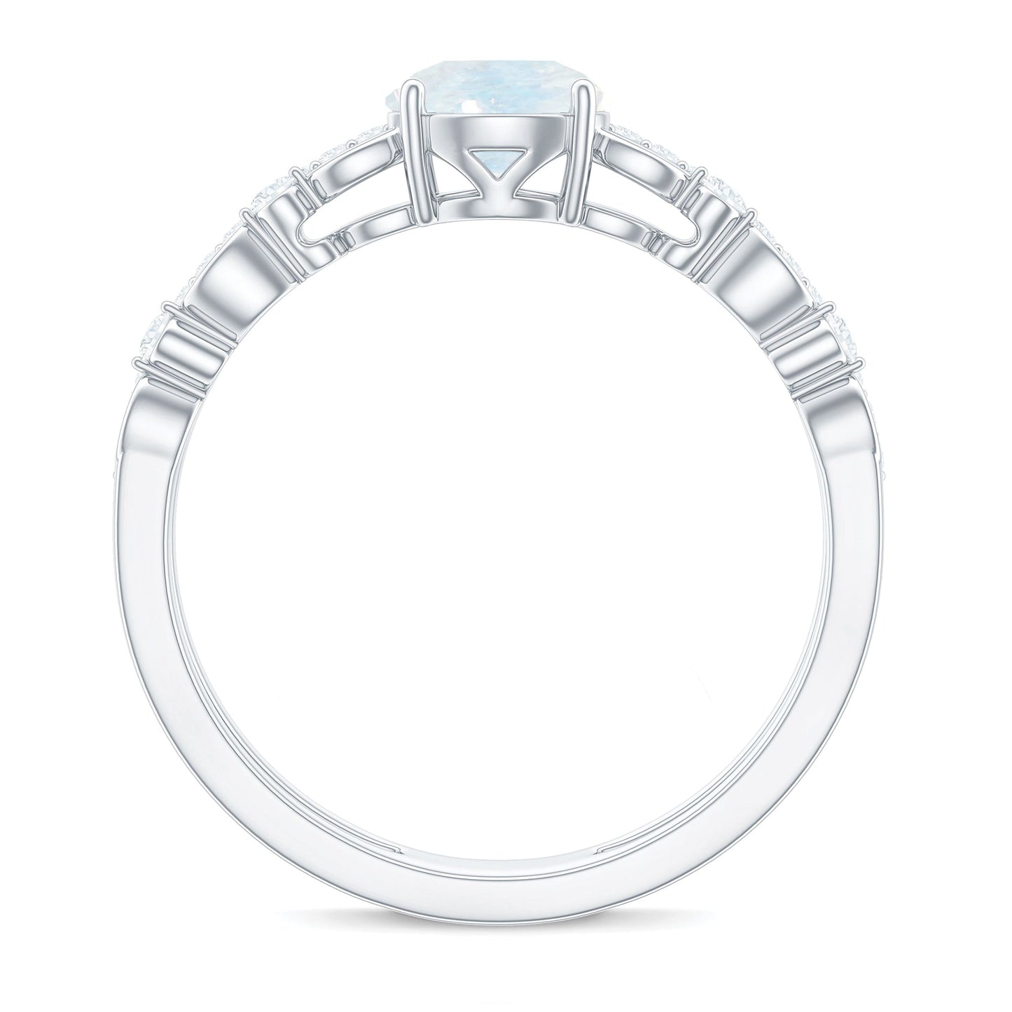 0.3 Carat Moonstone Double Band Solitaire Engagement Ring with Diamond