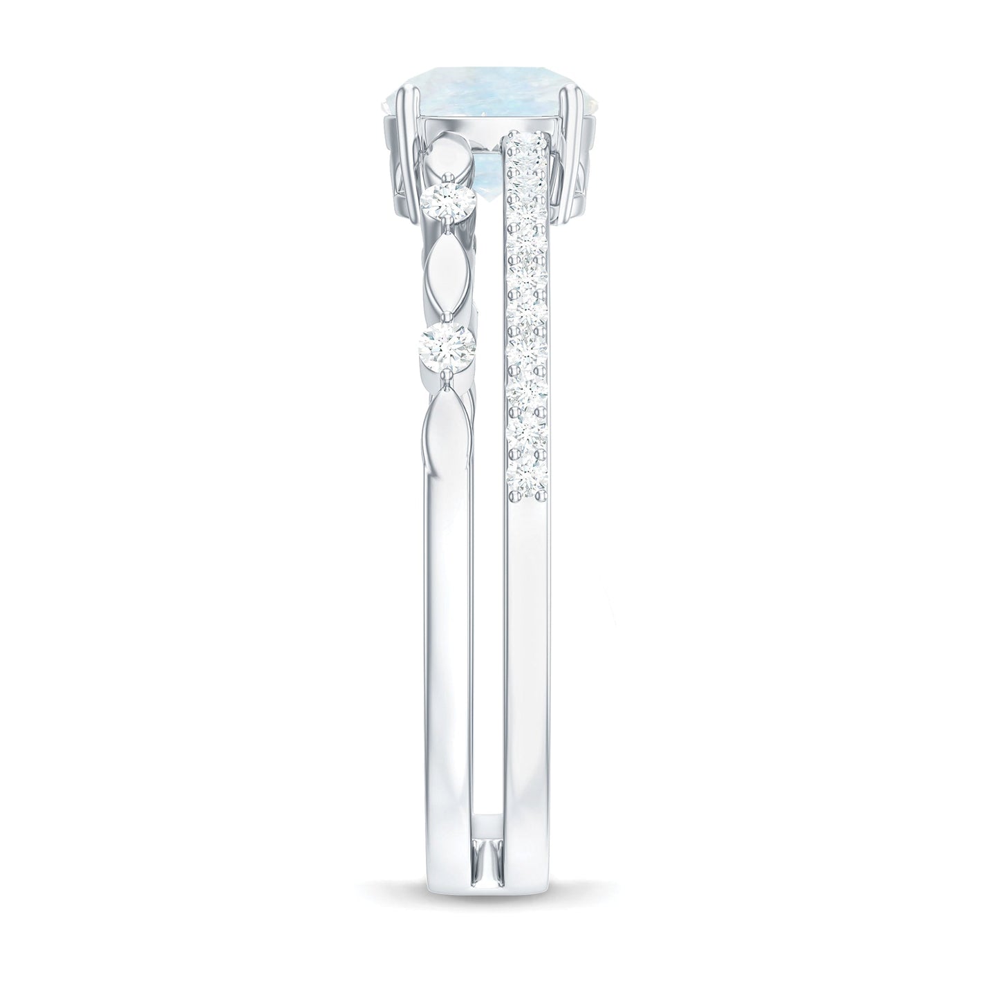 0.3 Carat Moonstone Double Band Solitaire Engagement Ring with Diamond