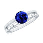 Certified 1 Carat Lab Grown Blue Sapphire Diamond Double Band Engagement Ring