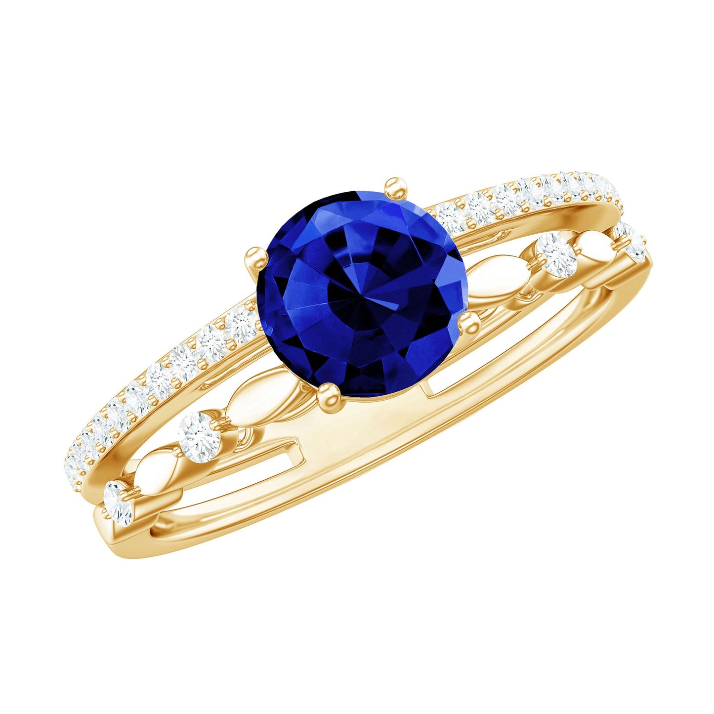 Certified 1 Carat Lab Grown Blue Sapphire Diamond Double Band Engagement Ring