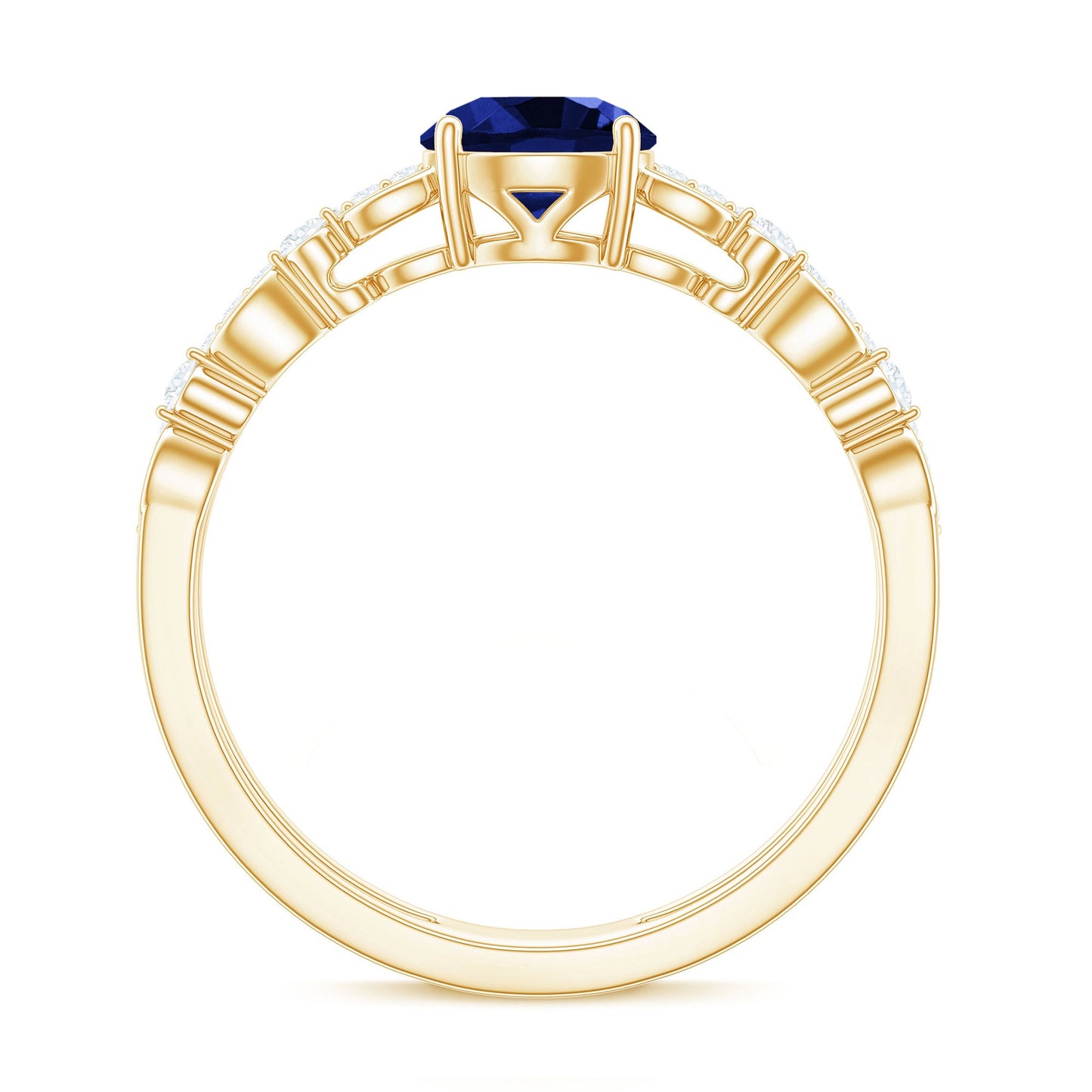 Certified 1 Carat Lab Grown Blue Sapphire Diamond Double Band Engagement Ring