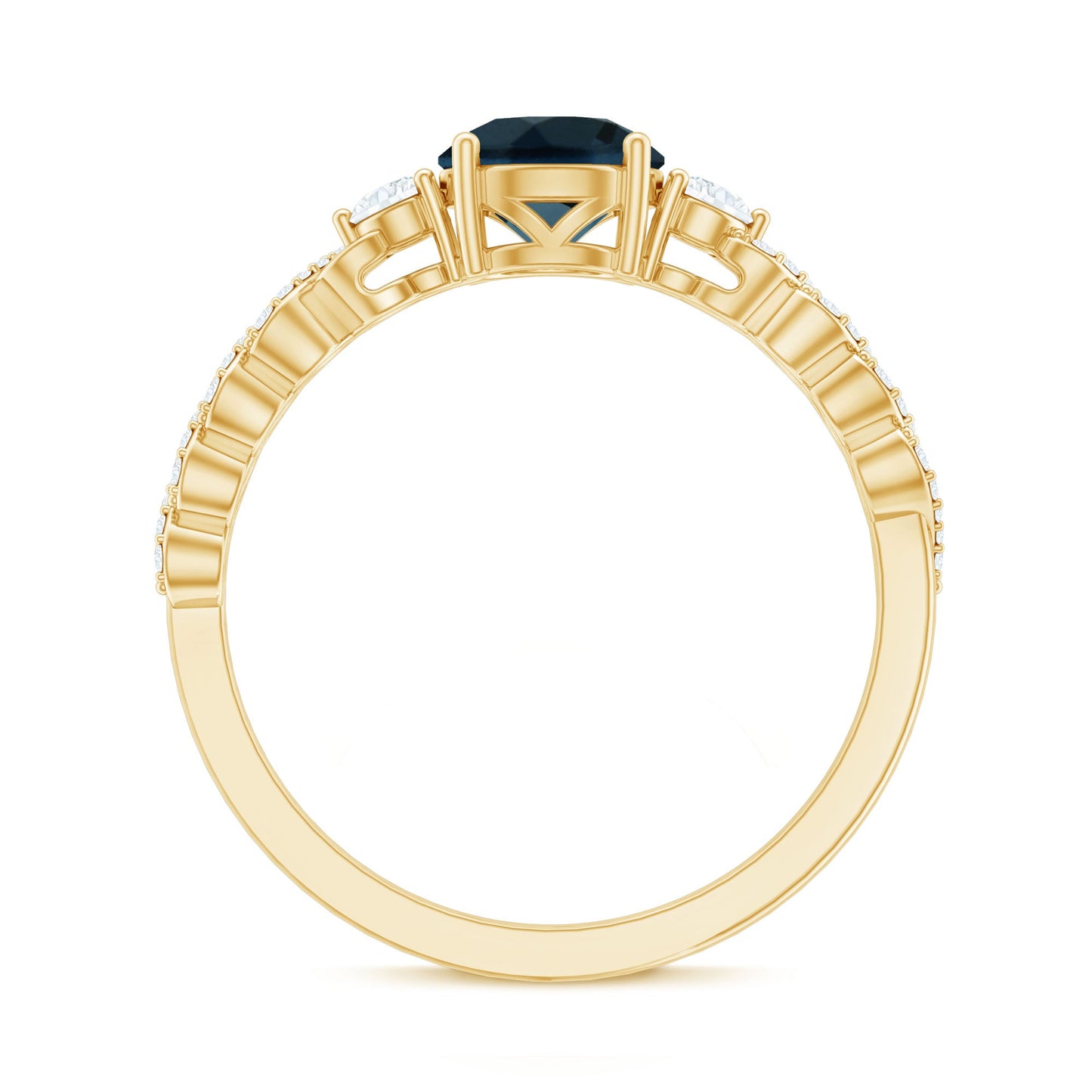 London Blue Topaz Designer Ring with Diamond Side Stones