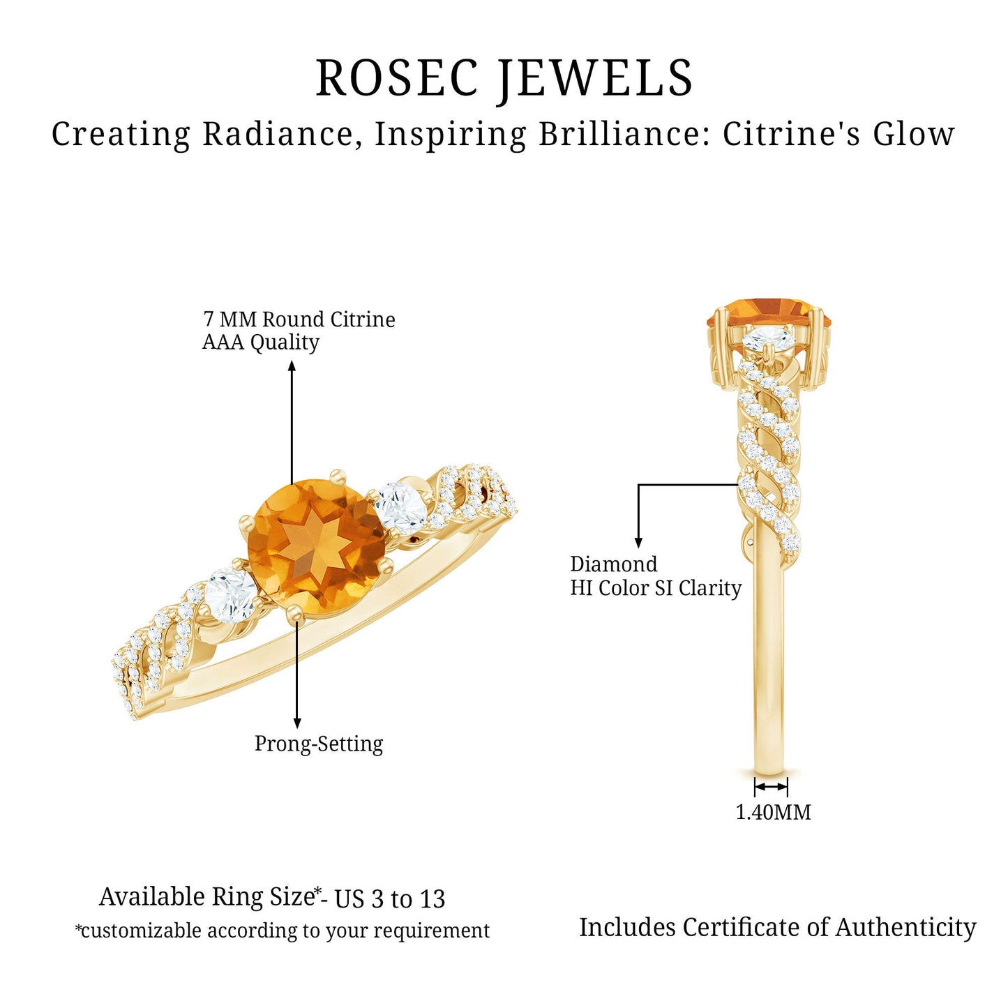 Designer Citrine Engagement Ring with Diamond