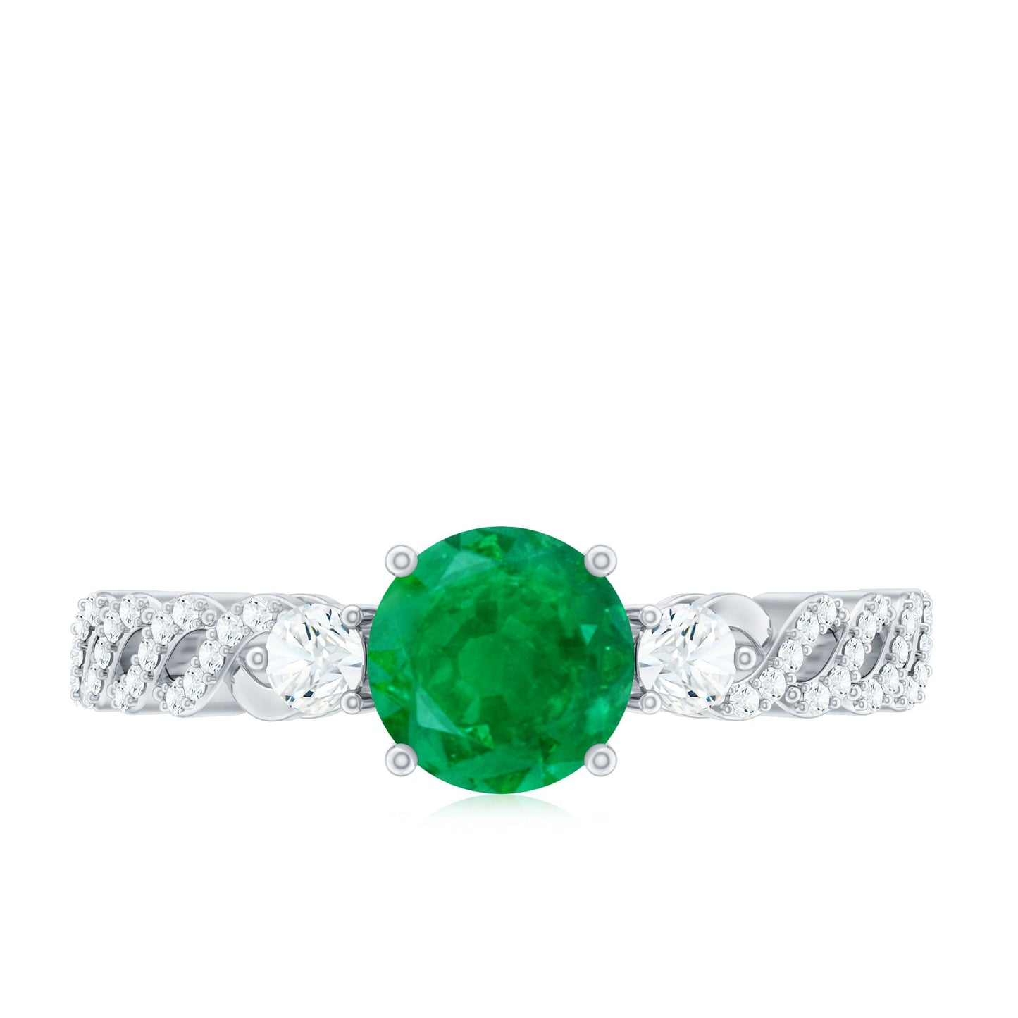 Natural Emerald Solitaire Engagement Ring with Diamond
