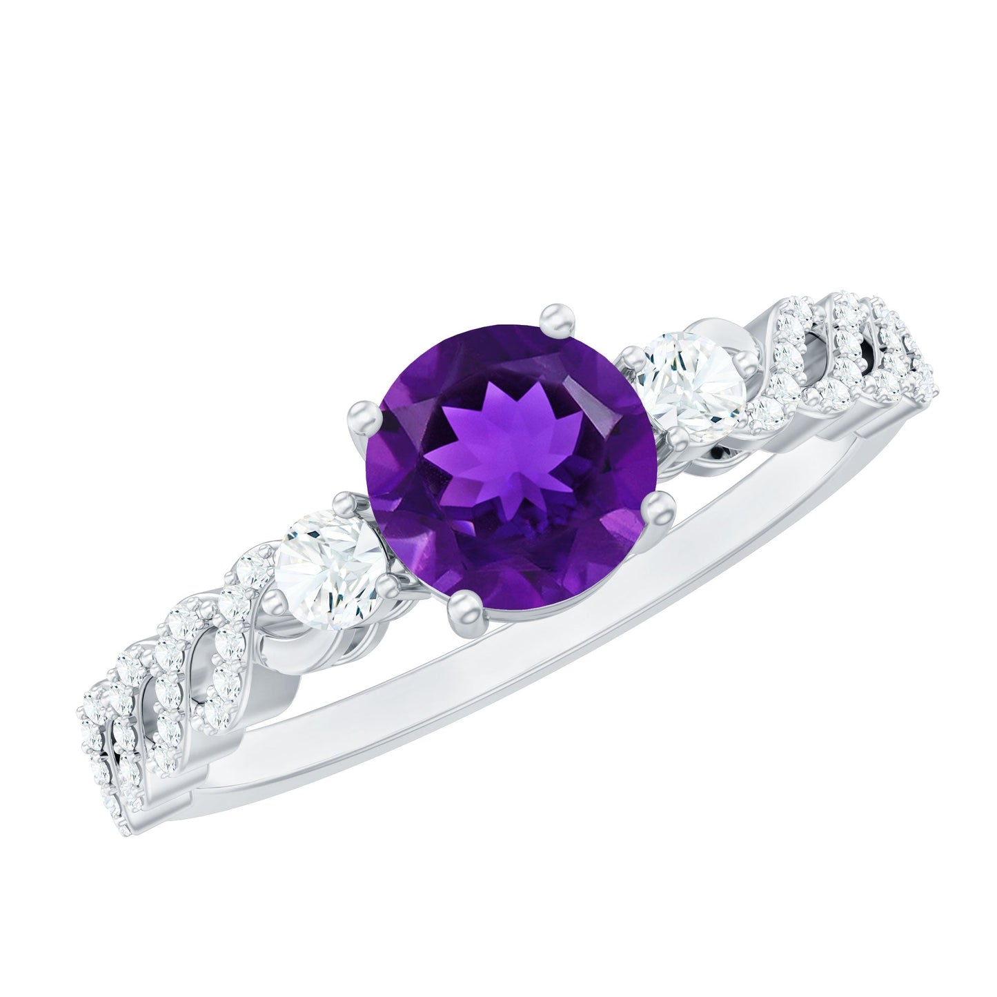Natural 1.2 Carat Amethyst Diamond Engagement Ring for Women
