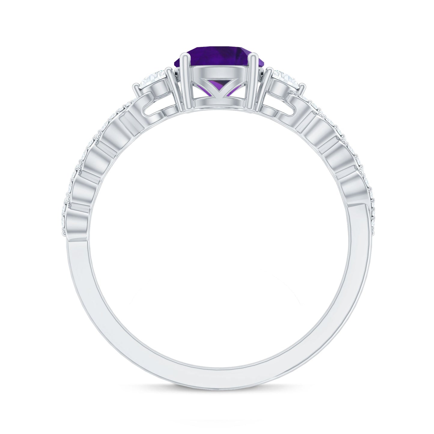 Natural 1.2 Carat Amethyst Diamond Engagement Ring for Women
