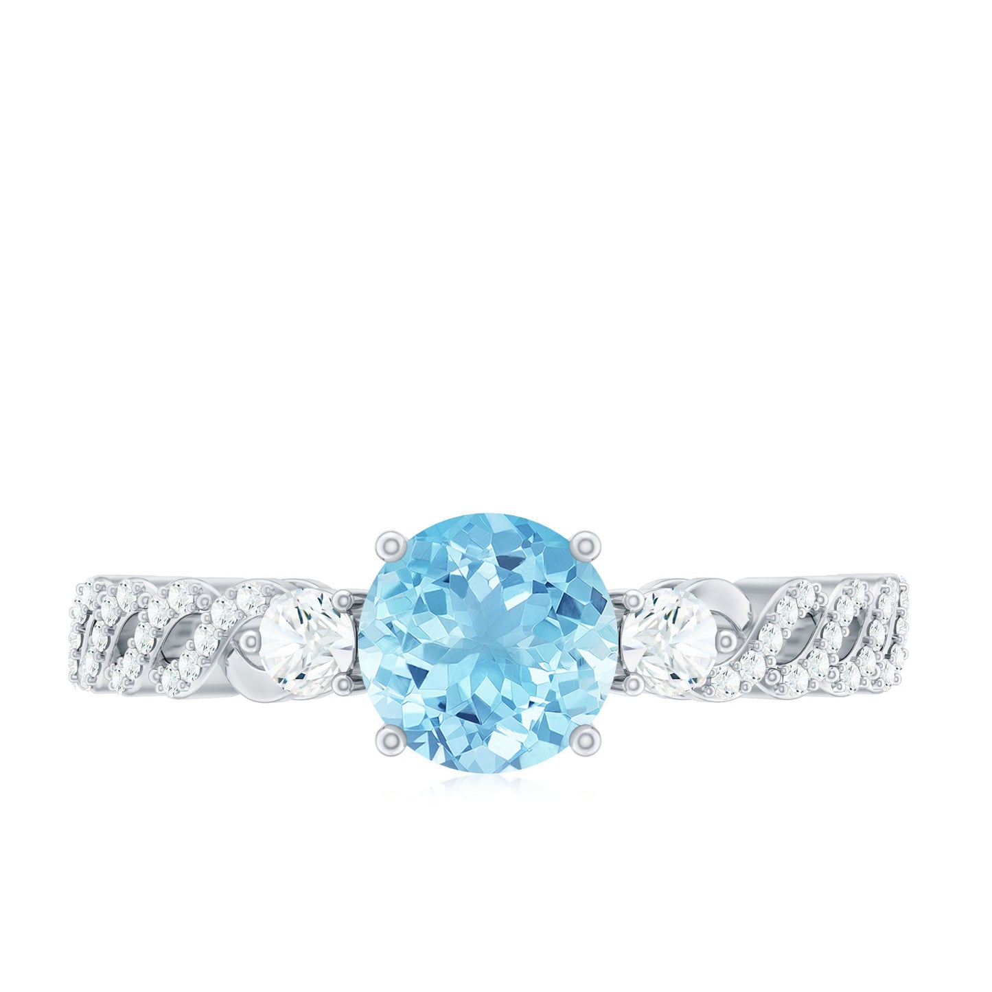 Certified Real Aquamarine Engagement Ring with Diamond Side Stones