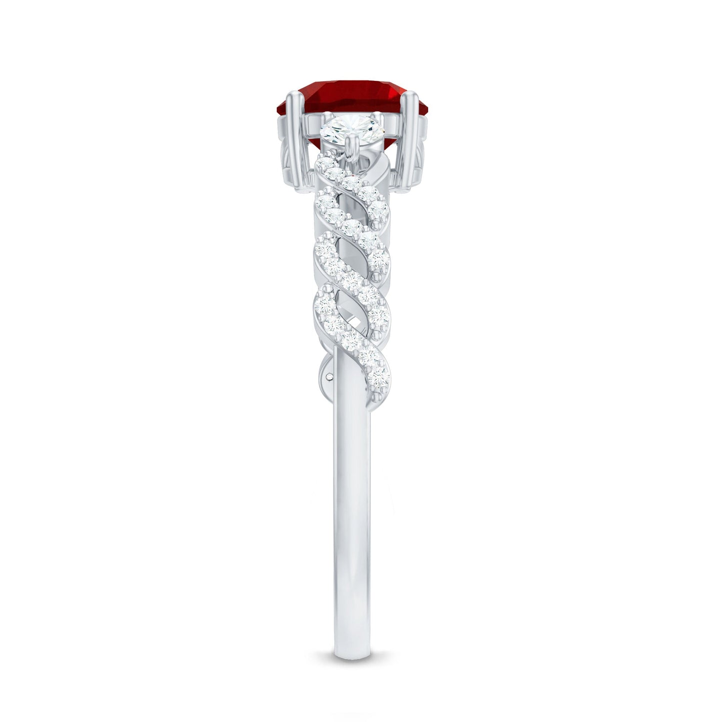 Lab Grown Ruby Designer Ring with Diamond Side Stones