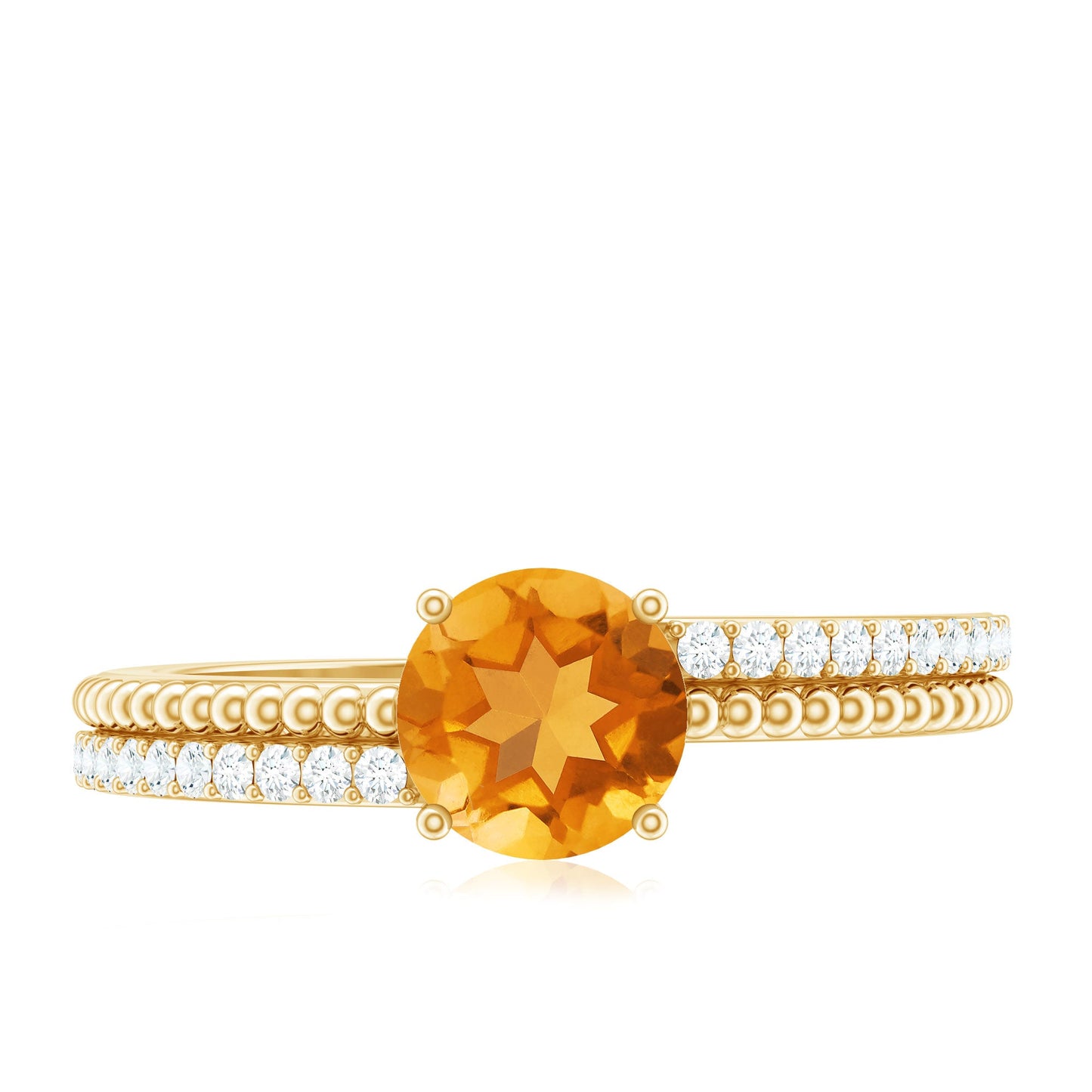 Natural Citrine Solitaire Engagement Ring with Diamond