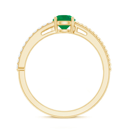 Certified Real Emerald Diamond Engagement Ring with Beaded Detailing