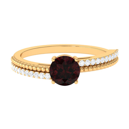 Natural Garnet Solitaire Engagement Ring with Diamond