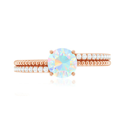 Natural Ethiopian Opal Diamond Solitaire Engagement Ring with Beaded Detailing